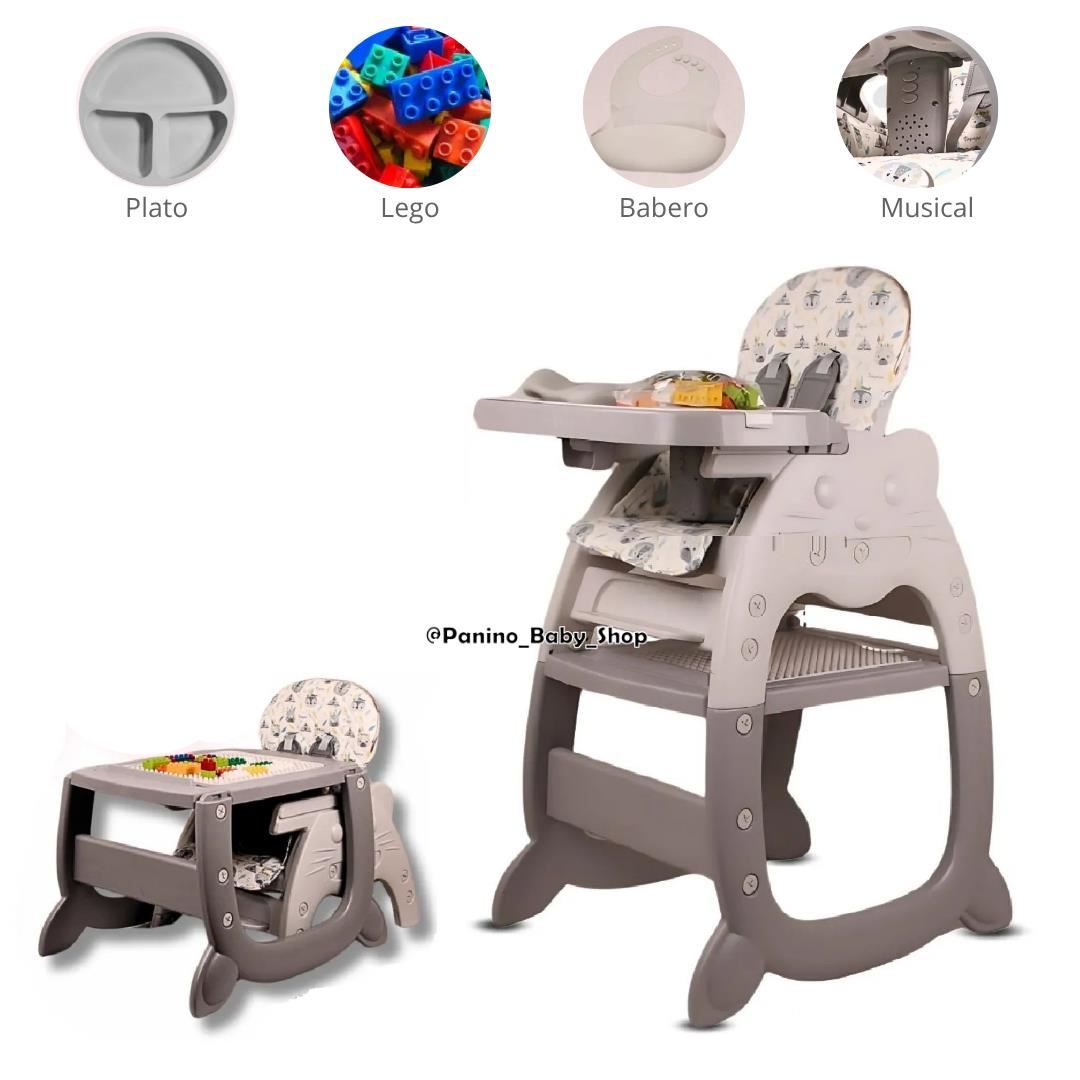 Silla de Comer Carpeta con Accesorios 3 en 1 -GATO- Gris